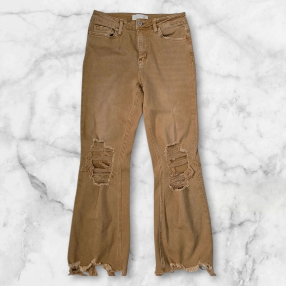 VERVET BY FLYING MONKEY Denim - Vervet Tan Distressed Flare Jeans